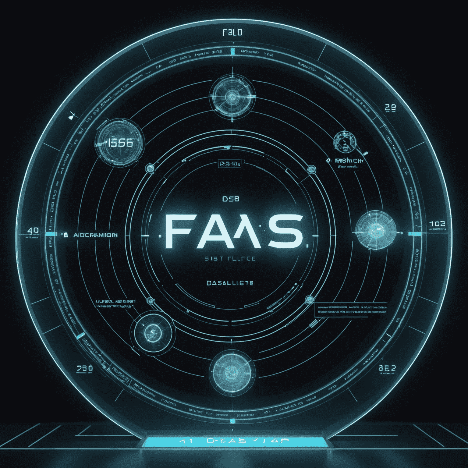 A futuristic holographic display showing the name 'Dfas' being analyzed with various data points and historical references floating around it