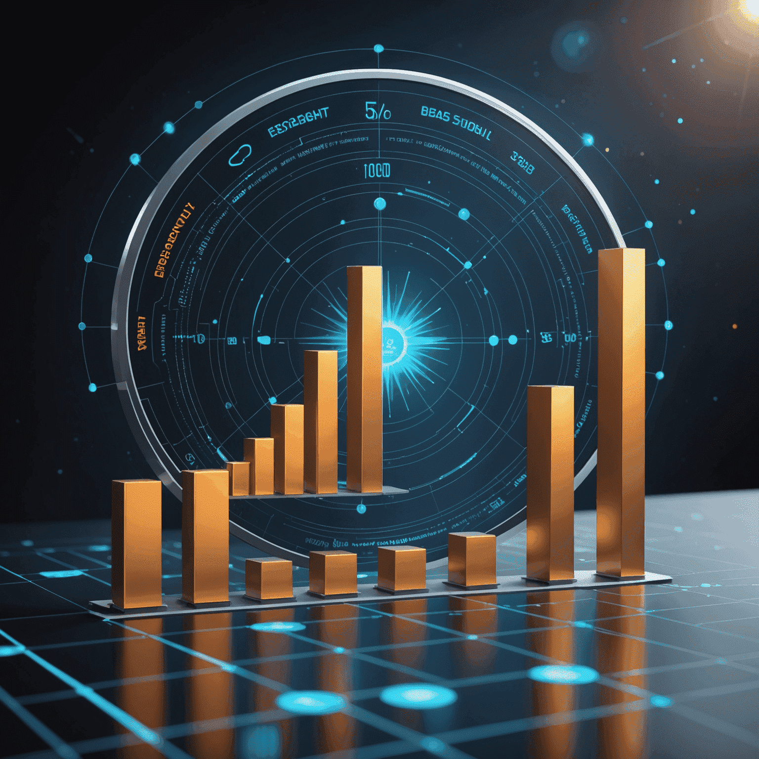 A futuristic graph showing rising financial success, with holographic client testimonials and DFAS logo